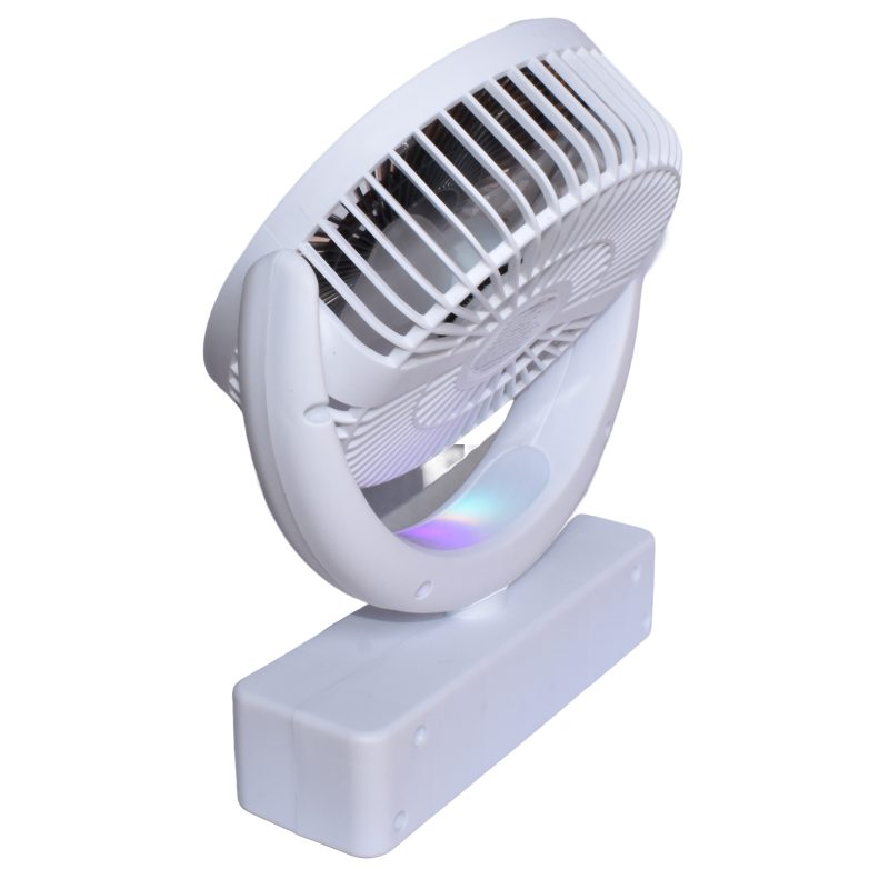 Ventilator Portabil pentru Birou Stone®, 5 Trepte de Viteza, Incarcare USB, Indicator baterie, Silentios, Unghi de Inclinare la 360°, Lumini RGB, Autonomie pana la 6 ore Putere 4.5W Alb/Auriu - imagine 3