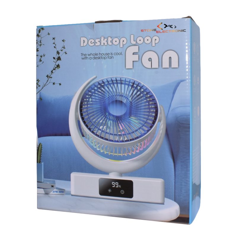 Ventilator Portabil pentru Birou Stone®, 5 Trepte de Viteza, Incarcare USB, Indicator baterie, Silentios, Unghi de Inclinare la 360°, Lumini RGB, Autonomie pana la 6 ore Putere 4.5W Alb/Auriu - imagine 5