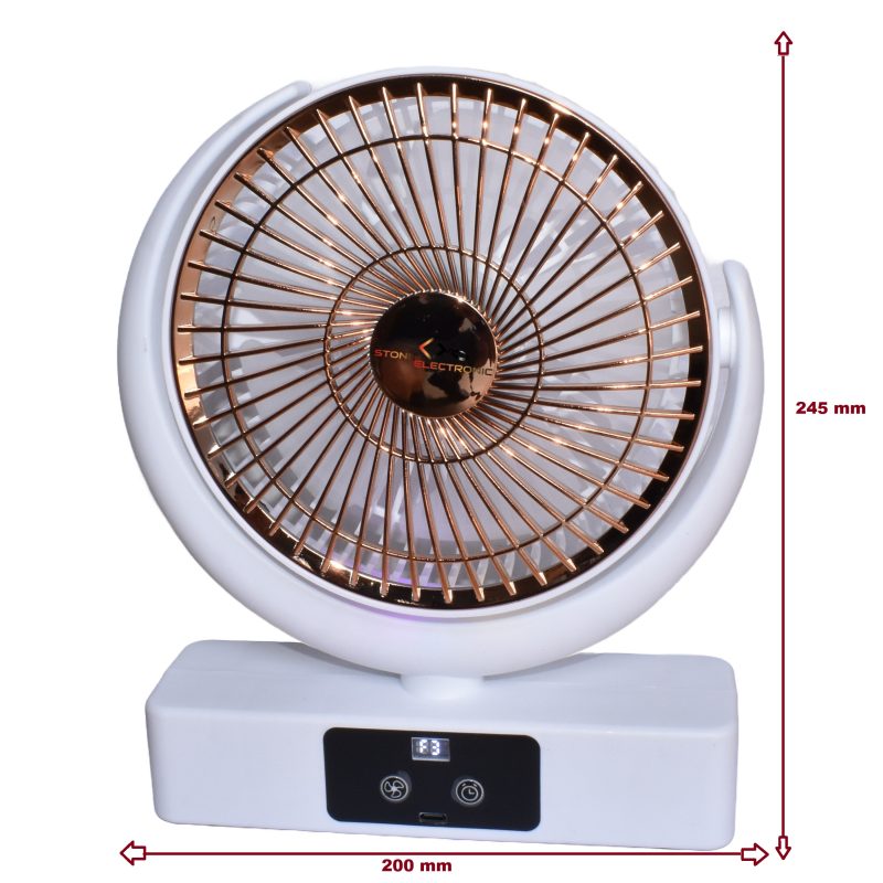 Ventilator Portabil pentru Birou Stone®, 5 Trepte de Viteza, Incarcare USB, Indicator baterie, Silentios, Unghi de Inclinare la 360°, Lumini RGB, Autonomie pana la 6 ore Putere 4.5W Alb/Auriu - imagine 4